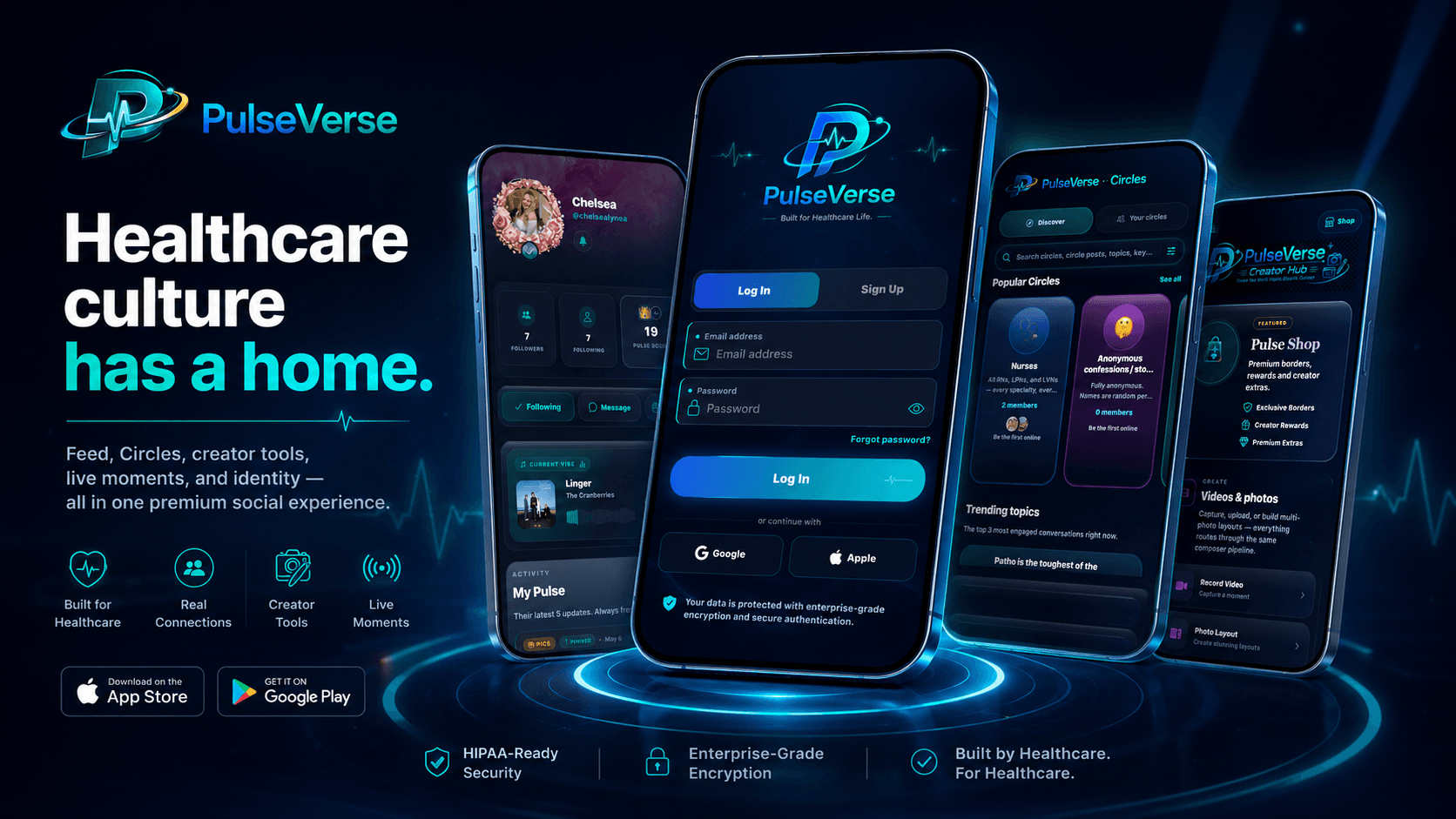 PulseVerse Feed — short-form video, images, and threads tuned for healthcare on iPhone.
